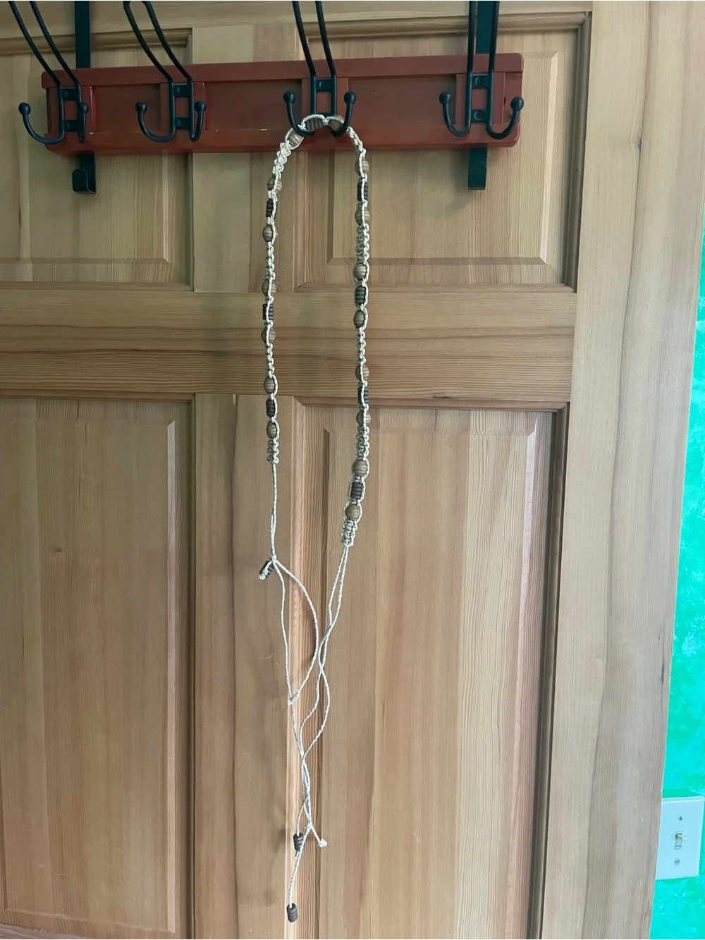 Boho Beaded Macrame Belt - Natural with Wooden Beads, Sz S-M